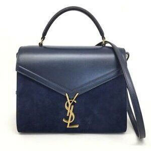 SAINT LAURENT Yves Shoulder Bag Handbag Leather Suede Navy Blue